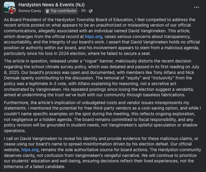 Donna Carey's Unhinged Public Statement