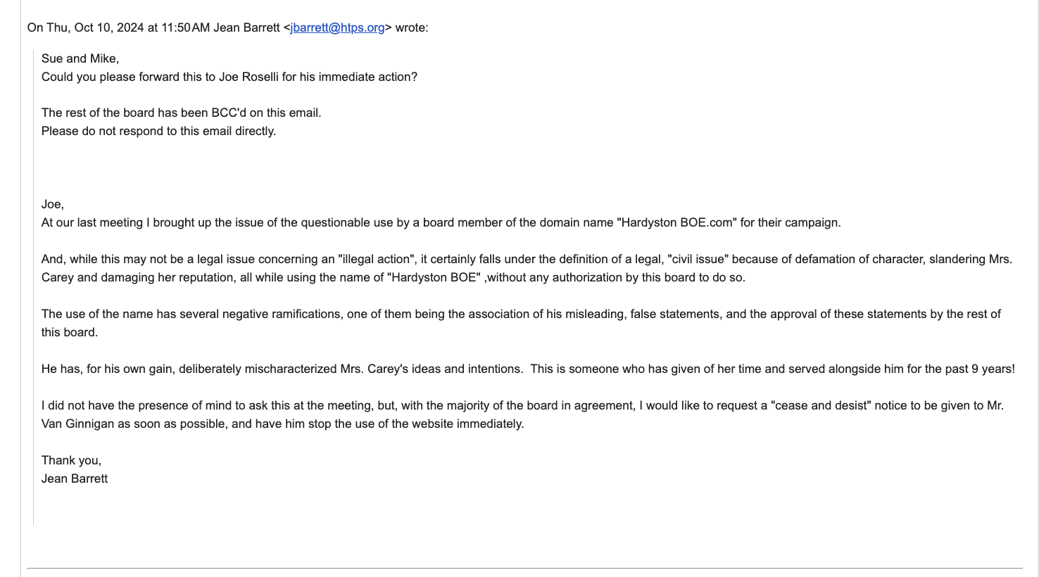 Jean Barrett's Legal Request